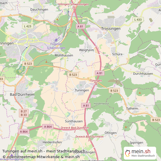 Tuningen Schwarzwald-Baar-Kreis Landkarte © Openstreetmap Contributors Tuningen Landstadt Karte
