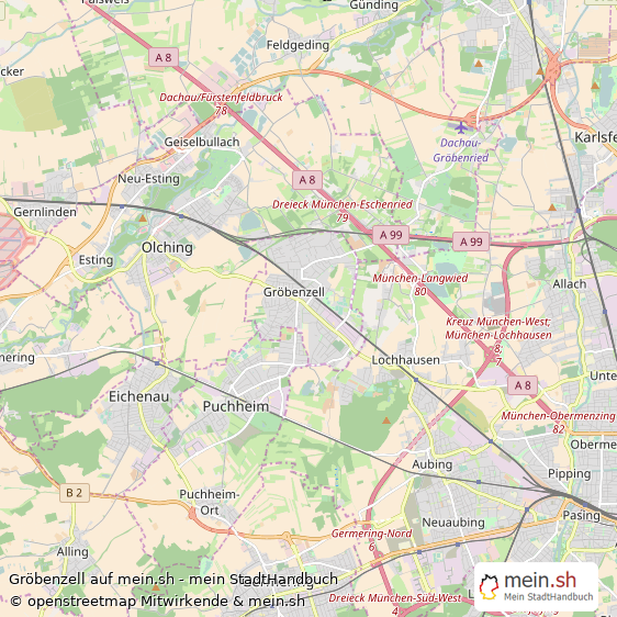Gröbenzell Landkreis Fürstenfeldbruck Landkarte © Openstreetmap Contributors Gröbenzell Kleinstadt Karte
