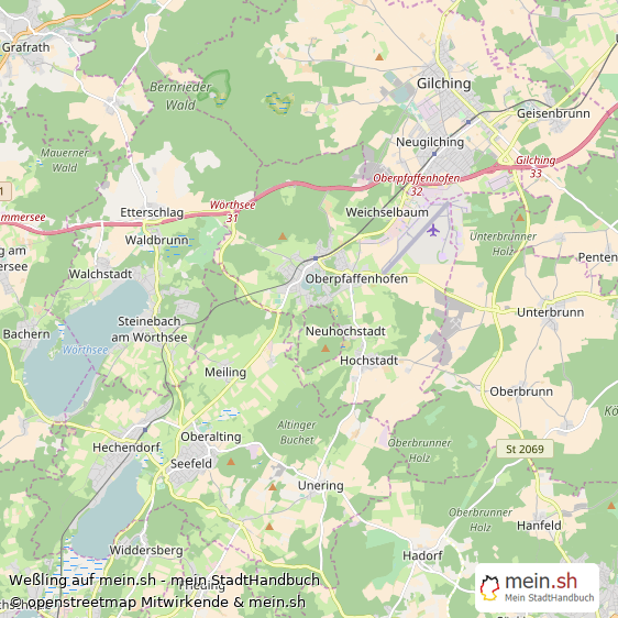 Weßling Landkreis Starnberg Landkarte © Openstreetmap Contributors Weßling Große Landstadt Karte