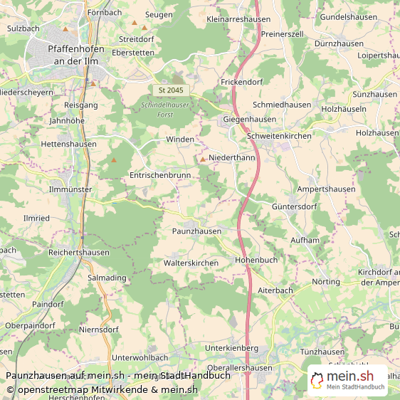 Paunzhausen Landkreis Freising Landkarte © Openstreetmap Contributors Paunzhausen Großes Dorf Karte