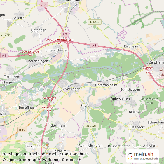 Nersingen Landkreis Neu-Ulm Landkarte © Openstreetmap Contributors Nersingen Große Landstadt Karte
