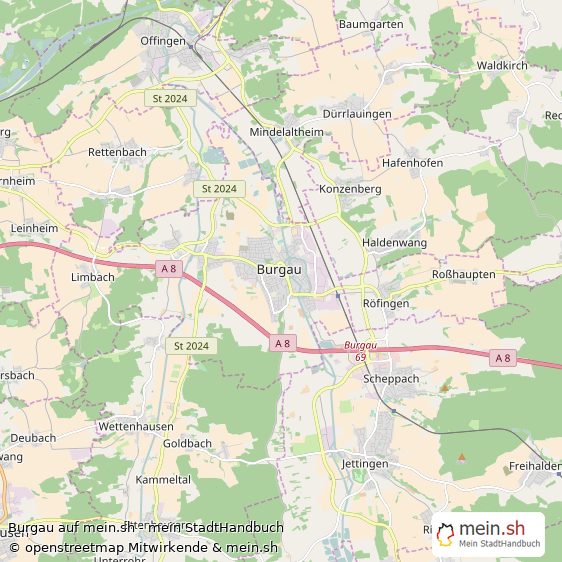 Burgau Landkreis Günzburg Landkarte © Openstreetmap Contributors Burgau Große Landstadt Karte