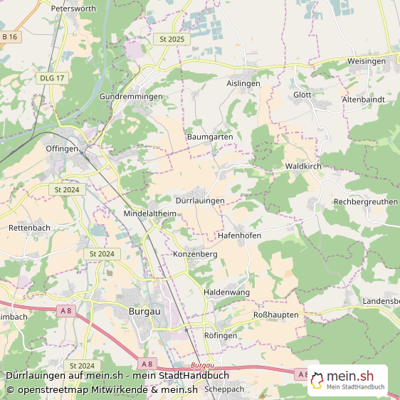 Dürrlauingen Landkreis Günzburg Landkarte © Openstreetmap Contributors Dürrlauingen Großes Dorf Karte