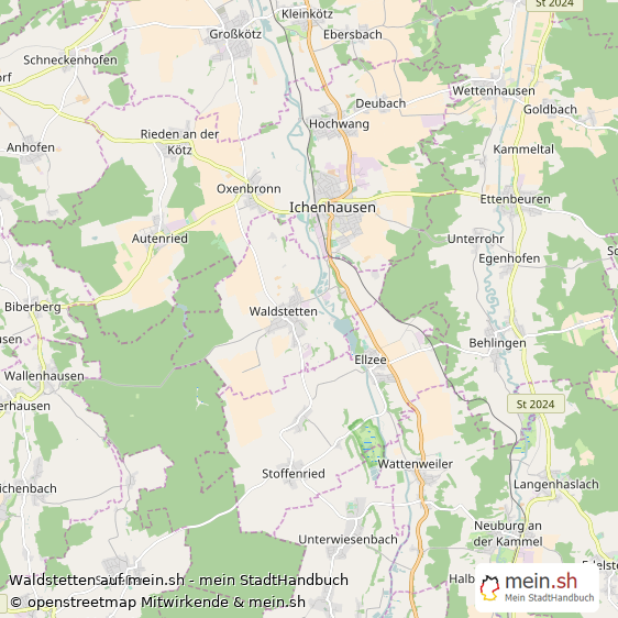 Waldstetten Landkreis Günzburg Landkarte © Openstreetmap Contributors Waldstetten Große Landstadt Karte