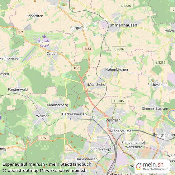 Espenau Landkreis Kassel Landkarte © Openstreetmap Contributors Espenau Landstadt Karte