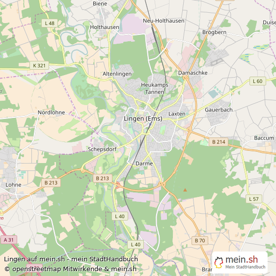 Lingen Landkreis Emsland Landkarte © Openstreetmap Contributors Lingen Mittelstadt Karte