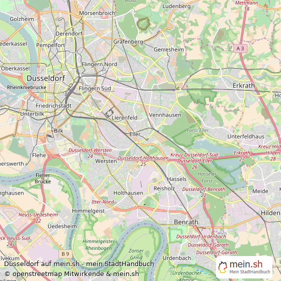 Düsseldorf Kreisfreie Stadt Düsseldorf Landkarte © Openstreetmap Contributors Düsseldorf Großstadt Karte