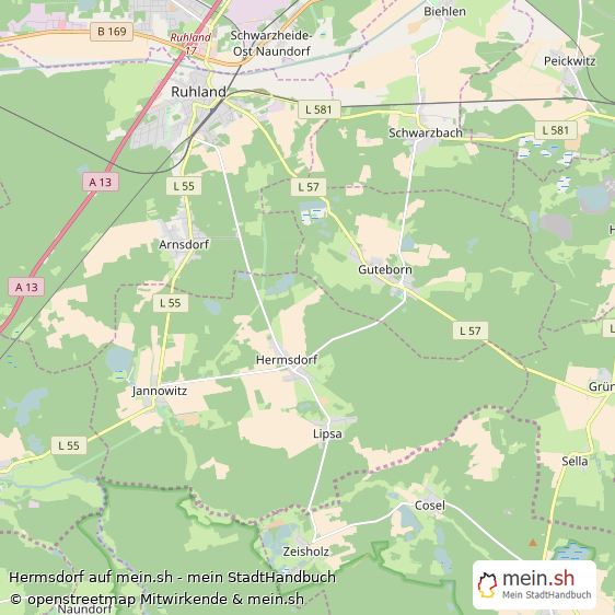 Hermsdorf Landkreis Oberspreewald-Lausitz Landkarte © Openstreetmap Contributors Hermsdorf Dorf Karte