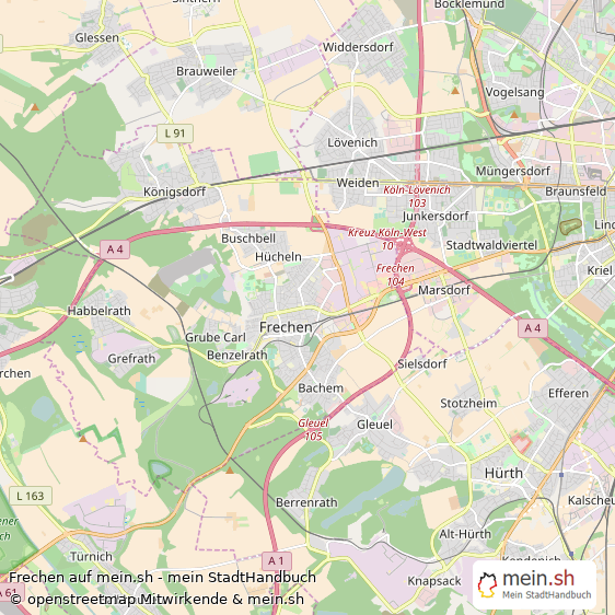 Frechen Rhein-Erft-Kreis Landkarte © Openstreetmap Contributors Frechen Mittelstadt Karte
