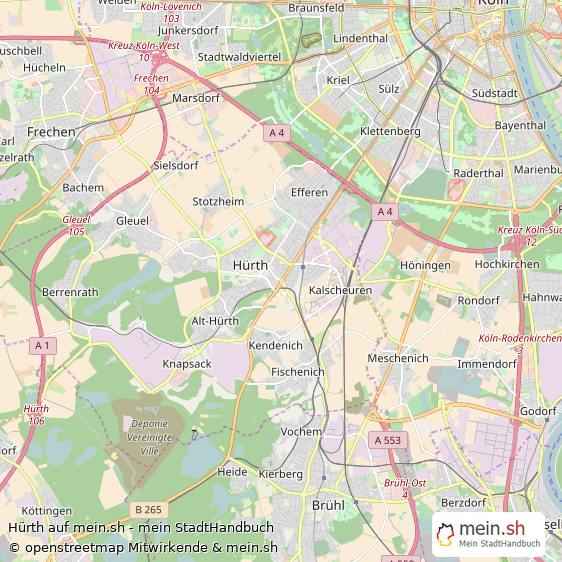 Hürth Rhein-Erft-Kreis Landkarte © Openstreetmap Contributors Hürth Mittelstadt Karte