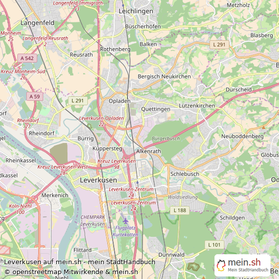 Leverkusen Kreisfreie Stadt Leverkusen Landkarte © Openstreetmap Contributors Leverkusen Kleine Großstadt Karte